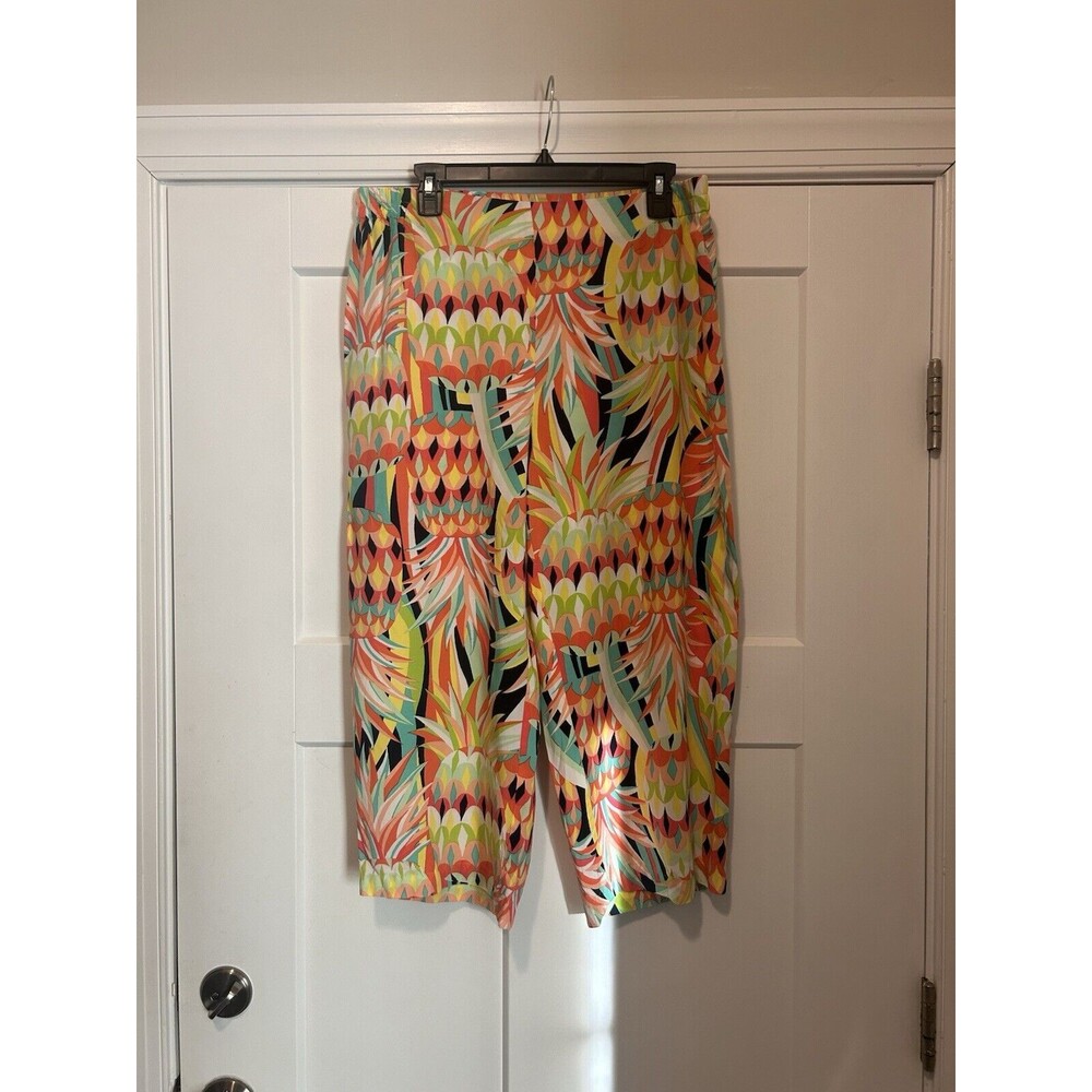 Crown & Ivy Pants Women Size Large Floral Elastic Waist Pull On Cropped Bottoms